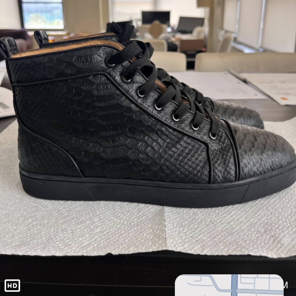 Christian Louboutin Black Textured High-Top Sneakers